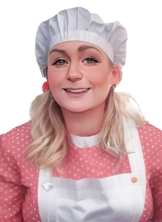 Cartoon Image of Claudia Wearing a Apron and Bakers hat